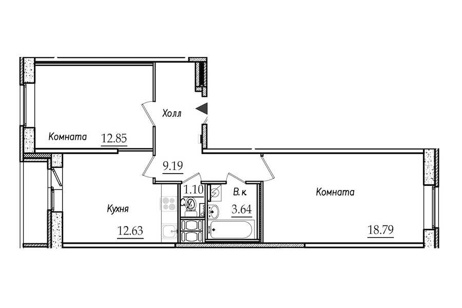 Двухкомнатная квартира в : площадь 59.5 м2 , этаж: 3 – купить в Санкт-Петербурге